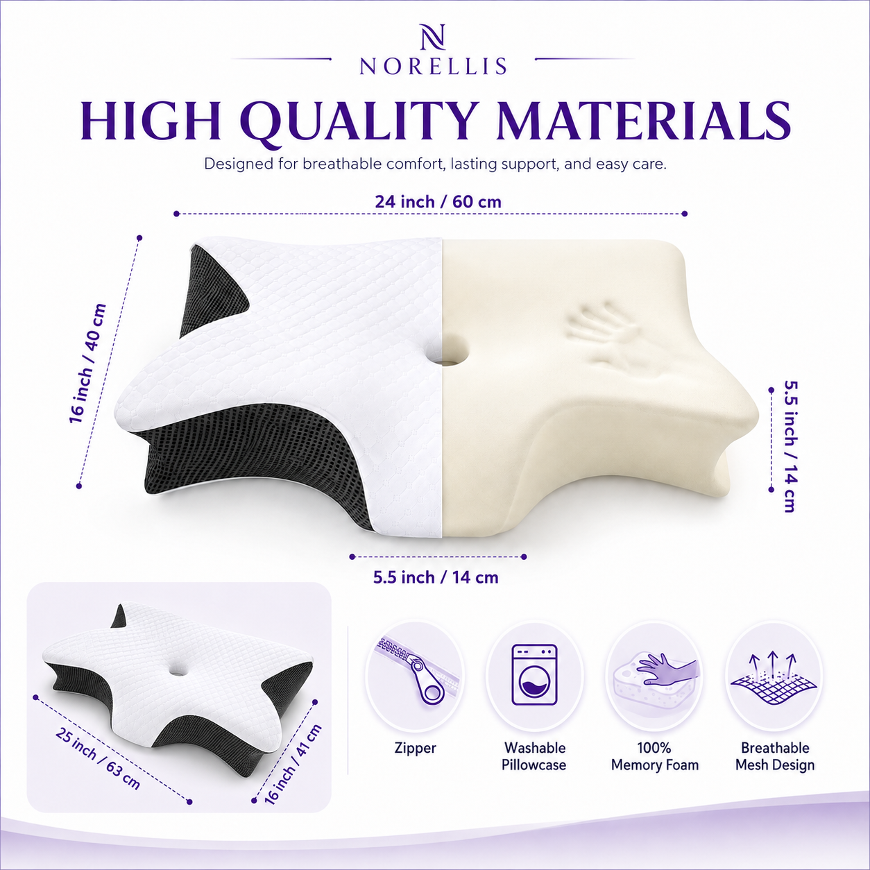 Norellis® Contour Orthopedic Pillow Memory Foam Neck & Shoulder Pain Relief